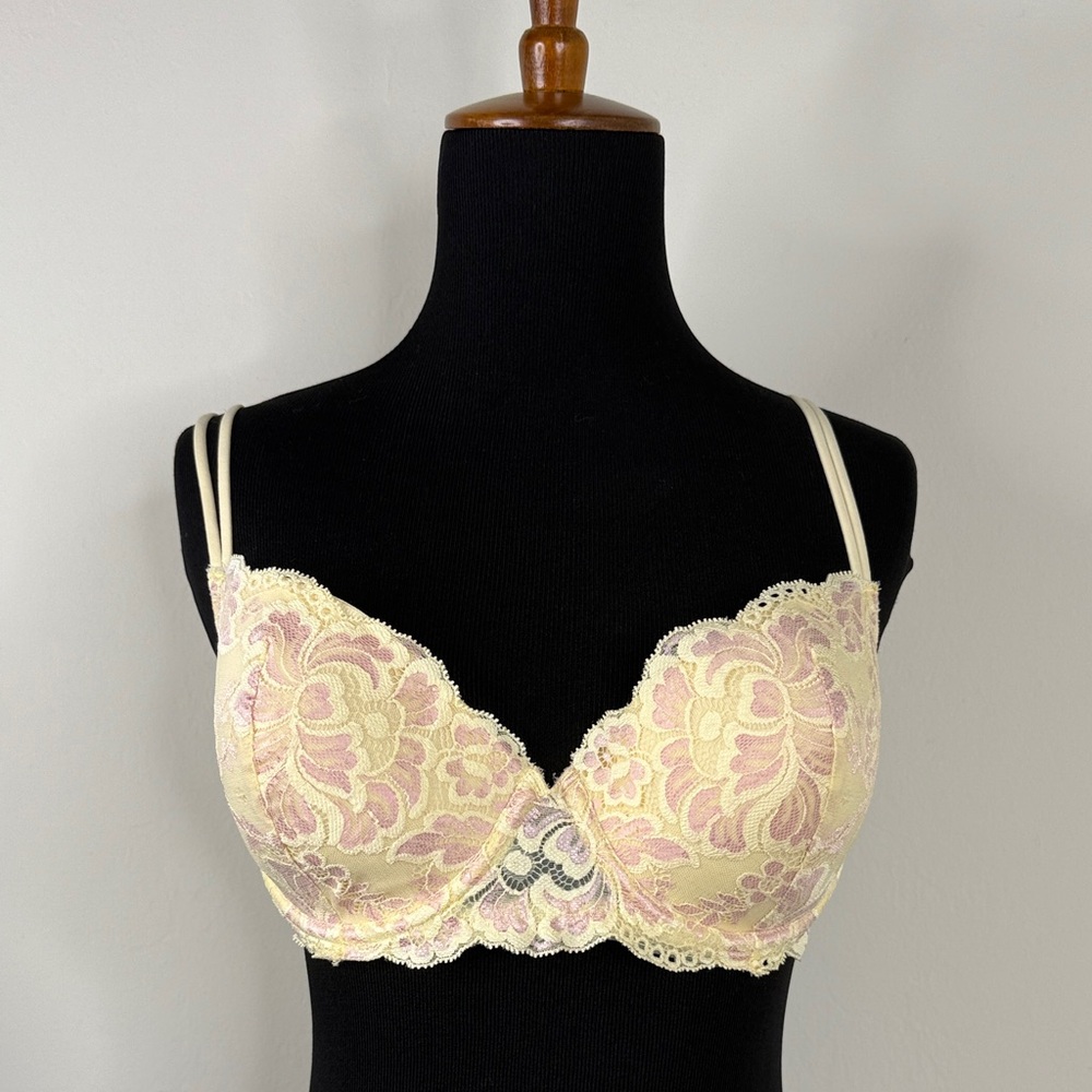 DELICATES Cream and Pink Lace Bra 34D